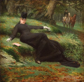 印象派 Painting - ブローニュの森でランデヴー ヤン・ファン・ビールの女性